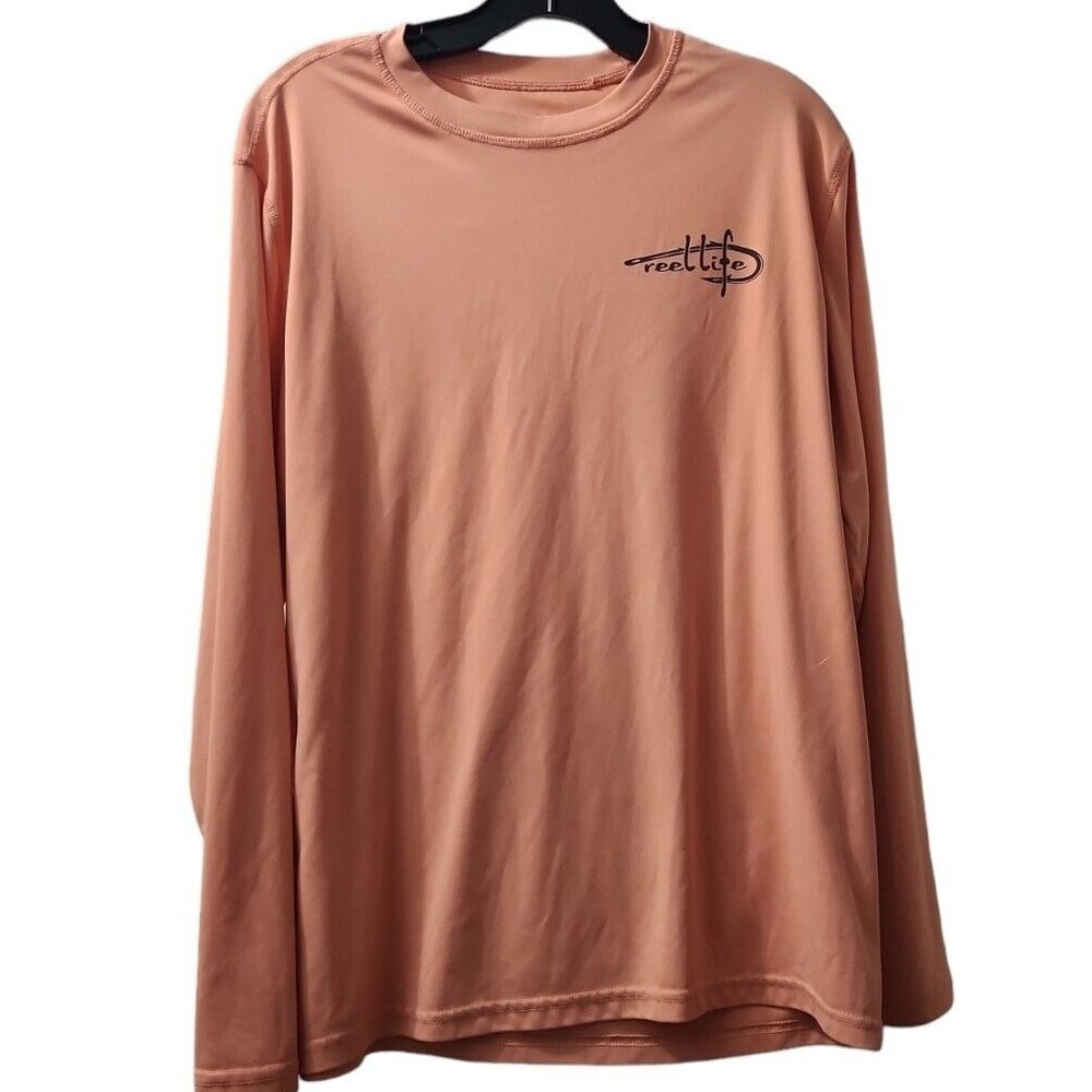 Reel Life Fishing Shirt Long Sleeve Graphic Print Beach‎ Pier Peach Size  Large